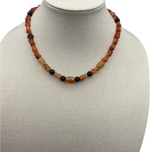 Artisan Agate Obsidian Beaded Floral Station Necklace